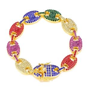 HIP Hop Multi-color Width Iced Out Rhinestoned 13MM 20CM Gold